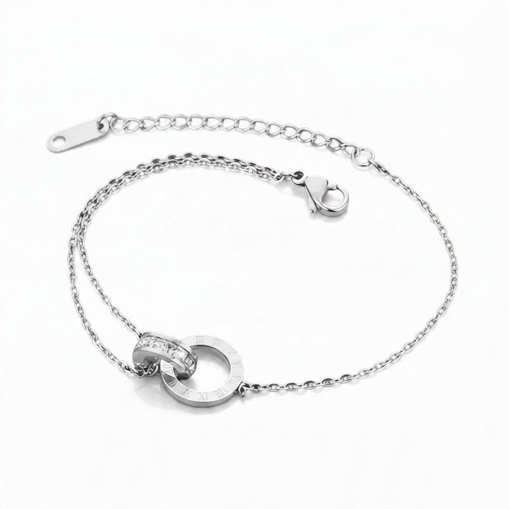 Bracelet chiffres romains et zircons en acier inoxydable