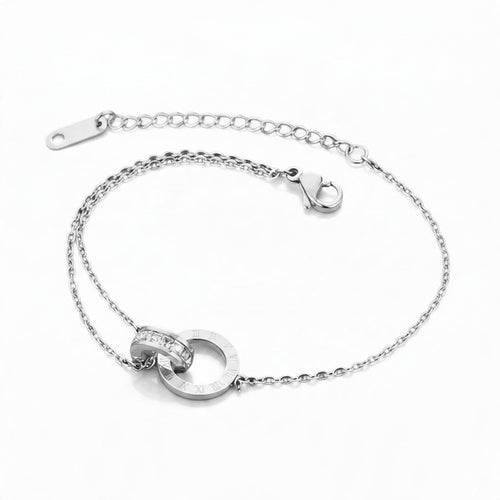Bracelet chiffres romains et zircons en acier inoxydable