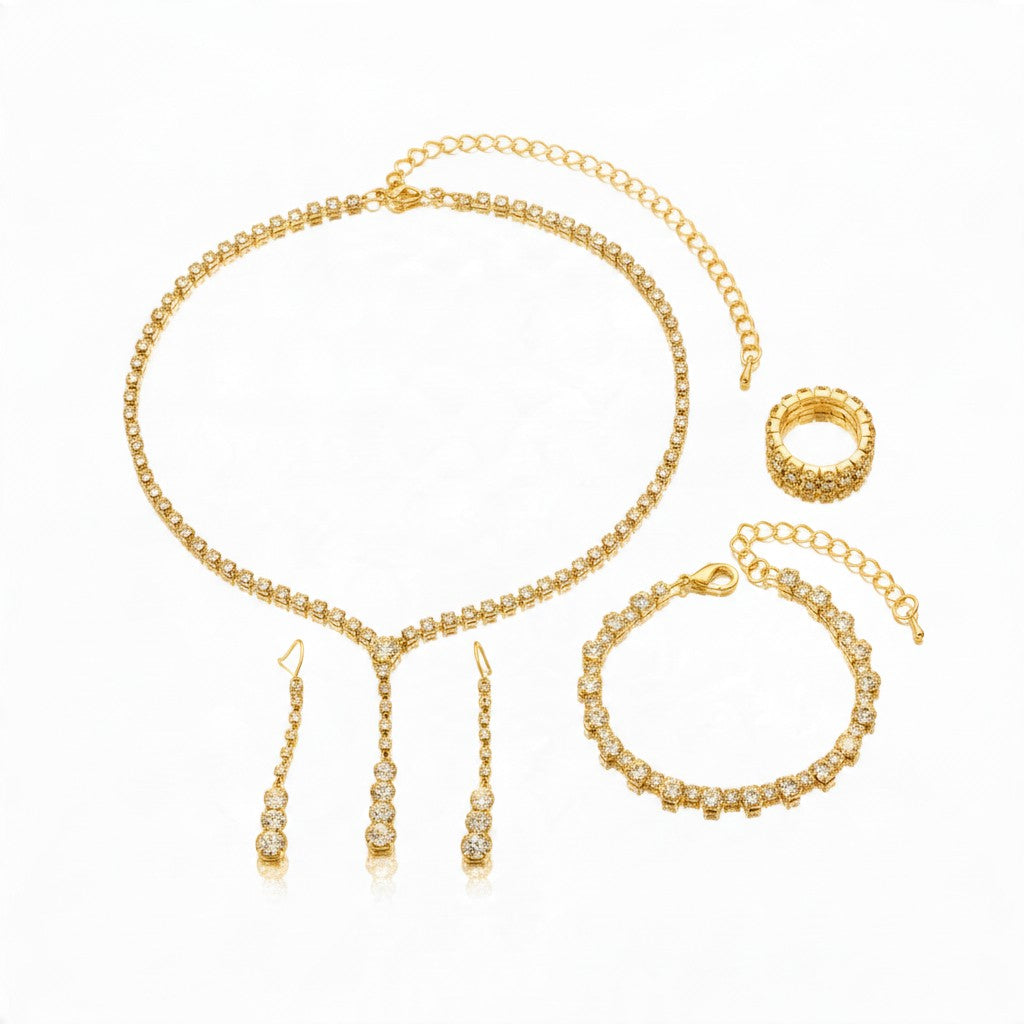 Parure 4 Pièces Minimaliste – Collier, Boucles, Bracelet & Bague | Femme