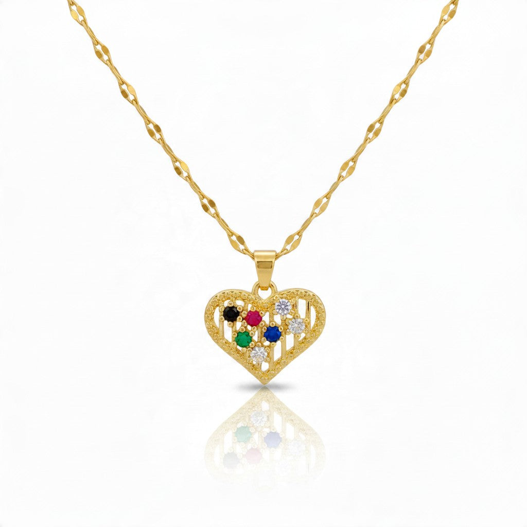 Collier Pendentif Cœur – Acier Inoxydable & Zircon Doré