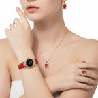 Montre Femme Strass – Coffret 5 Pièces | Bracelet effet Cuir