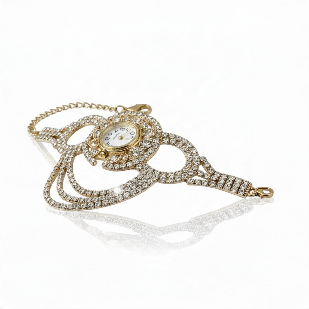Montre Femme à Quartz – Boitier Rond Décoré | Bracelet Alliage Doré ou Argenté
