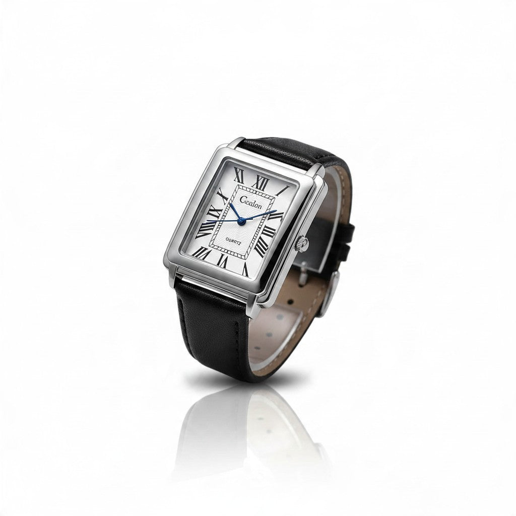 Montre Homme Quartz – Bracelet Cuir & Chiffres Romains