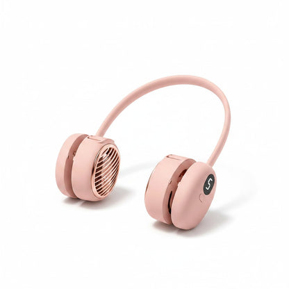Ventilateur de cou Sereine rose poudré, porté autour du cou mains libres