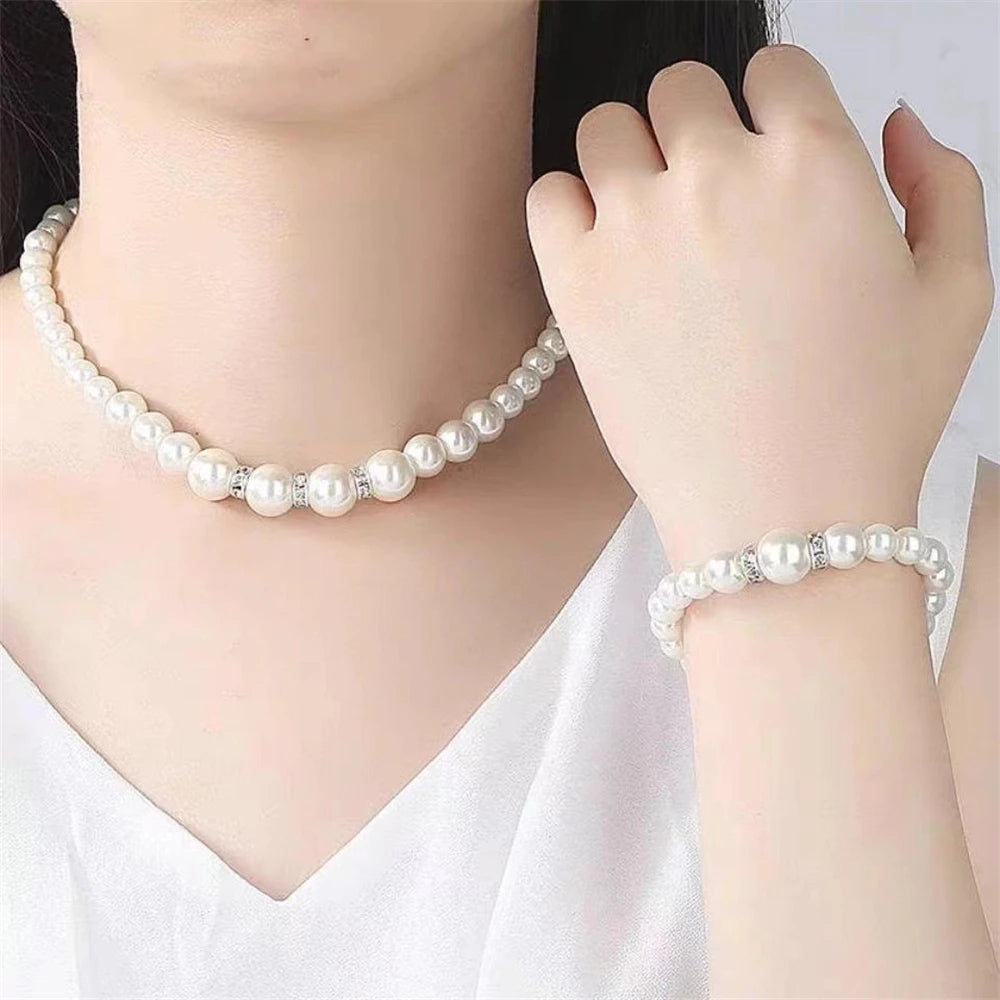 Parure Bijoux Perles 3 Pièces – Collier, Boucles d’Oreilles & Bracelet | Femme