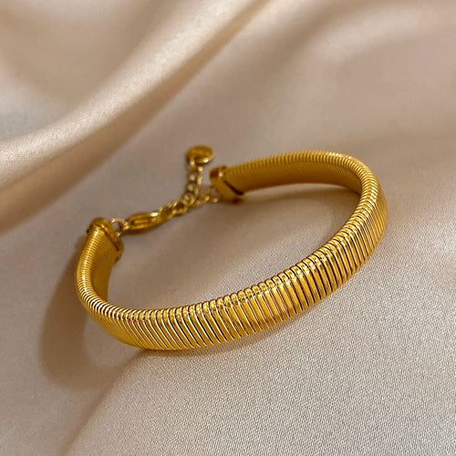 Adjustable Elastic Bracelet Jewelry Gifts Simple Fashion Gold Plated Stainless Steel Bangle Bracelets for Women Men