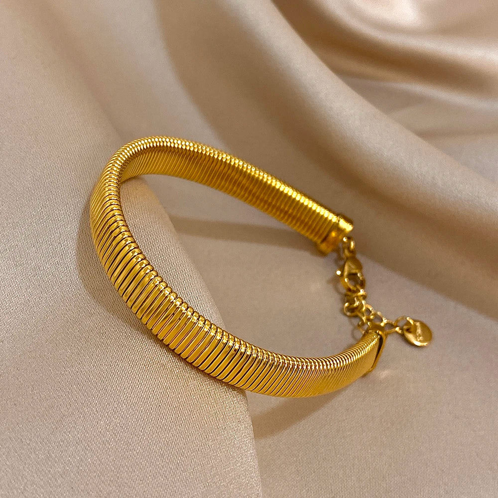 Adjustable Elastic Bracelet Jewelry Gifts Simple Fashion Gold Plated Stainless Steel Bangle Bracelets for Women Men