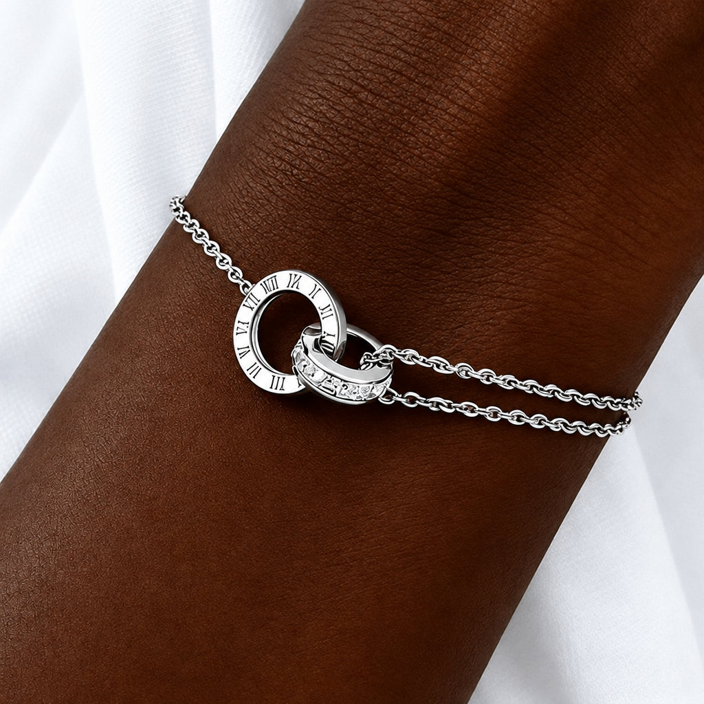 Bracelet chiffres romains et zircons en acier inoxydable