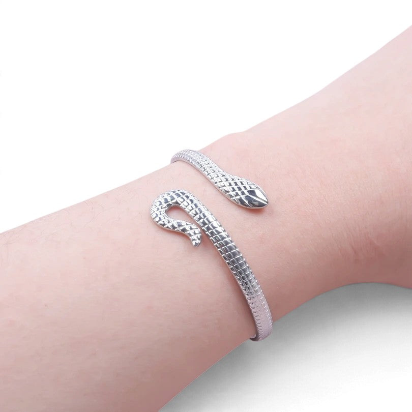 Bracelet Serpent Tendance en Acier Inoxydable — Femme, Ajustable & Doré ou Argenté