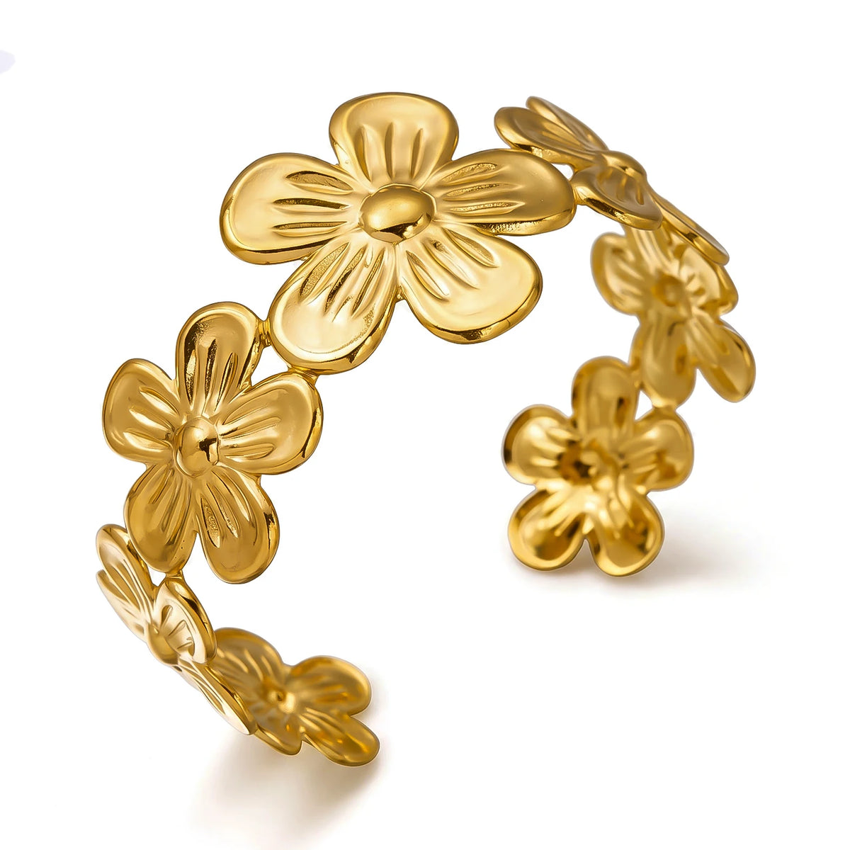 Bracelet ouvert à fleurs dorées à cinq pétales – Sereine