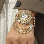 Montre Femme à Quartz – Boitier Rond Décoré | Bracelet Alliage Doré ou Argenté