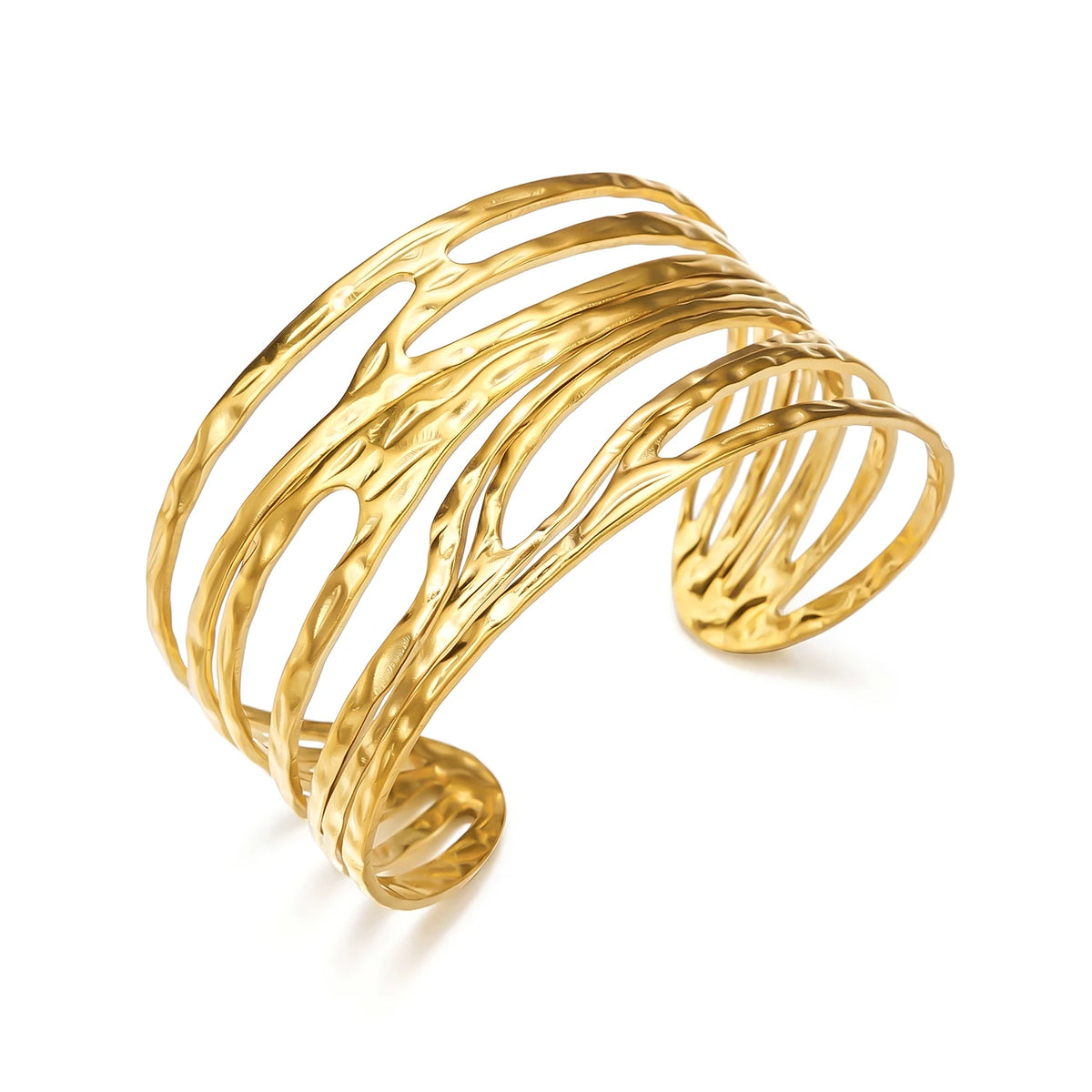 Bracelet manchette doré ajouré à lignes ondulées – Sereine