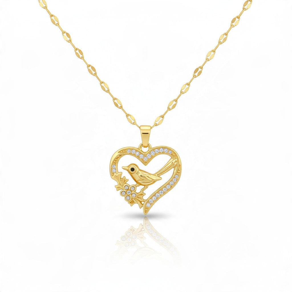 Collier Pendentif Cœur – Acier Inoxydable & Zircon Doré