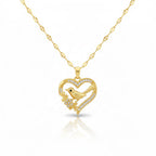 Collier Pendentif Cœur – Acier Inoxydable & Zircon Doré