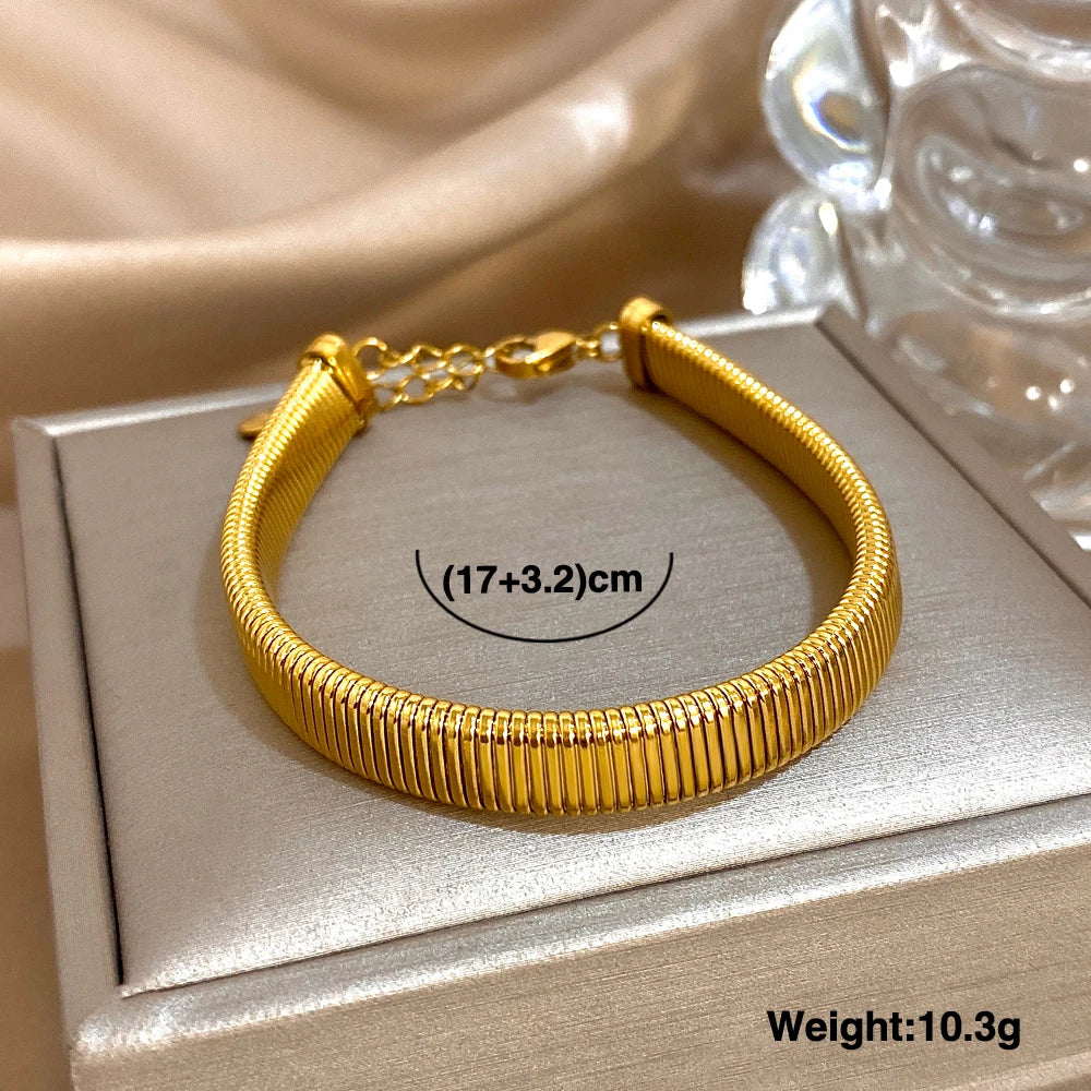 Adjustable Elastic Bracelet Jewelry Gifts Simple Fashion Gold Plated Stainless Steel Bangle Bracelets for Women Men