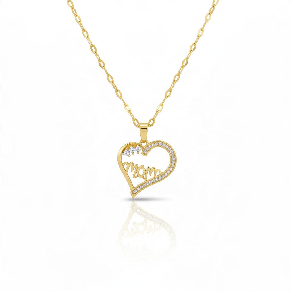 Collier Pendentif Cœur – Acier Inoxydable & Zircon Doré