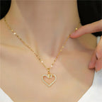 Collier Pendentif Cœur – Acier Inoxydable & Zircon Doré