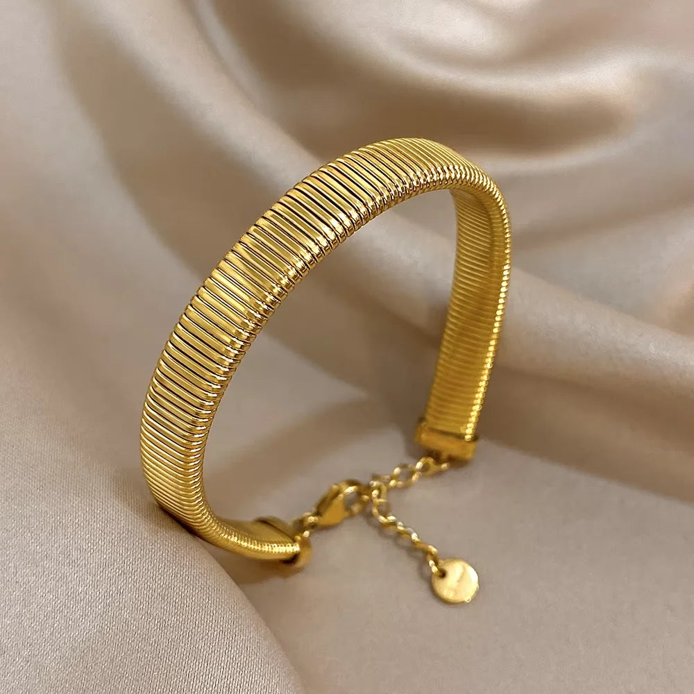 Adjustable Elastic Bracelet Jewelry Gifts Simple Fashion Gold Plated Stainless Steel Bangle Bracelets for Women Men