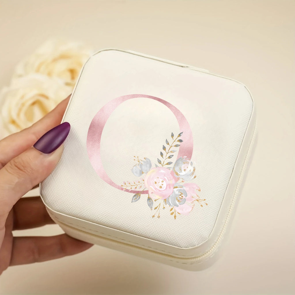 Boîte à bijoux de voyage beige avec initiale - Sereine
