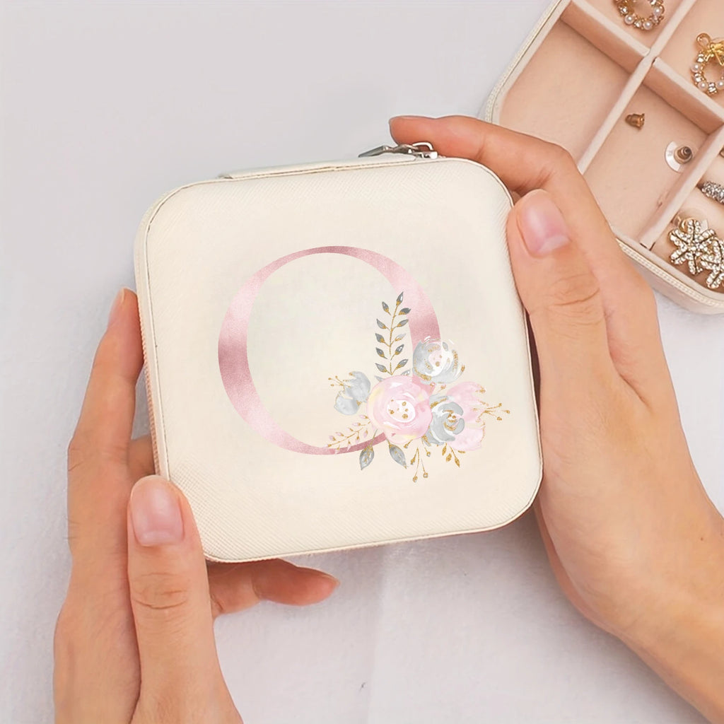 Boîte à bijoux de voyage beige avec initiale - Sereine