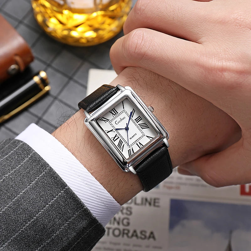 Montre Homme Quartz – Bracelet Cuir & Chiffres Romains