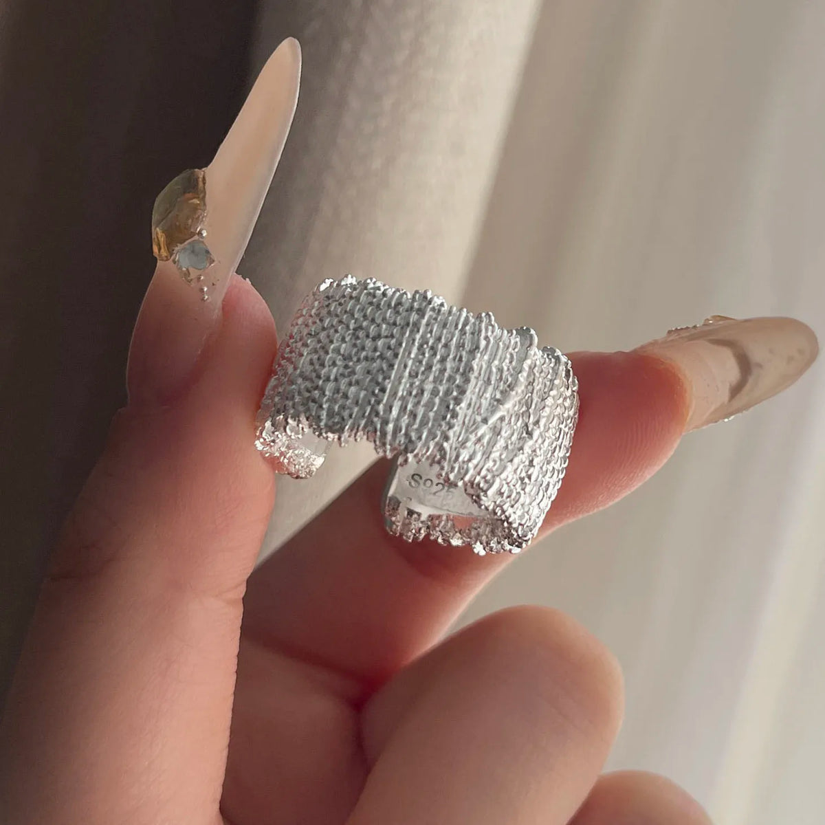 Bague Argent — Géométrique, Zircon & Ajustable