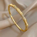 Unique Bamboo Inlaid Rhinestone Bangle Bracelets for Women Fashion Gold Plated Copper Cuff Bangle Bracelet Jewelry Gifts