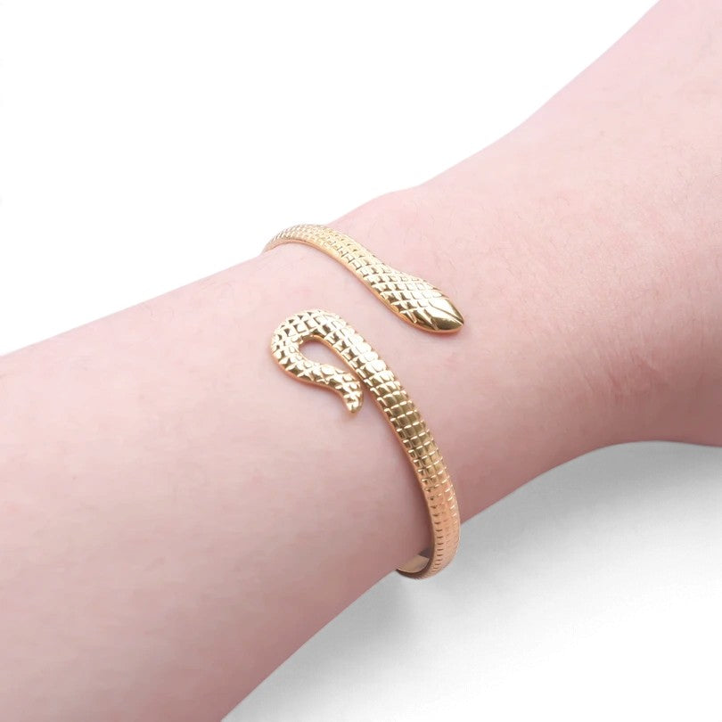 Bracelet Serpent Tendance en Acier Inoxydable — Femme, Ajustable & Doré ou Argenté