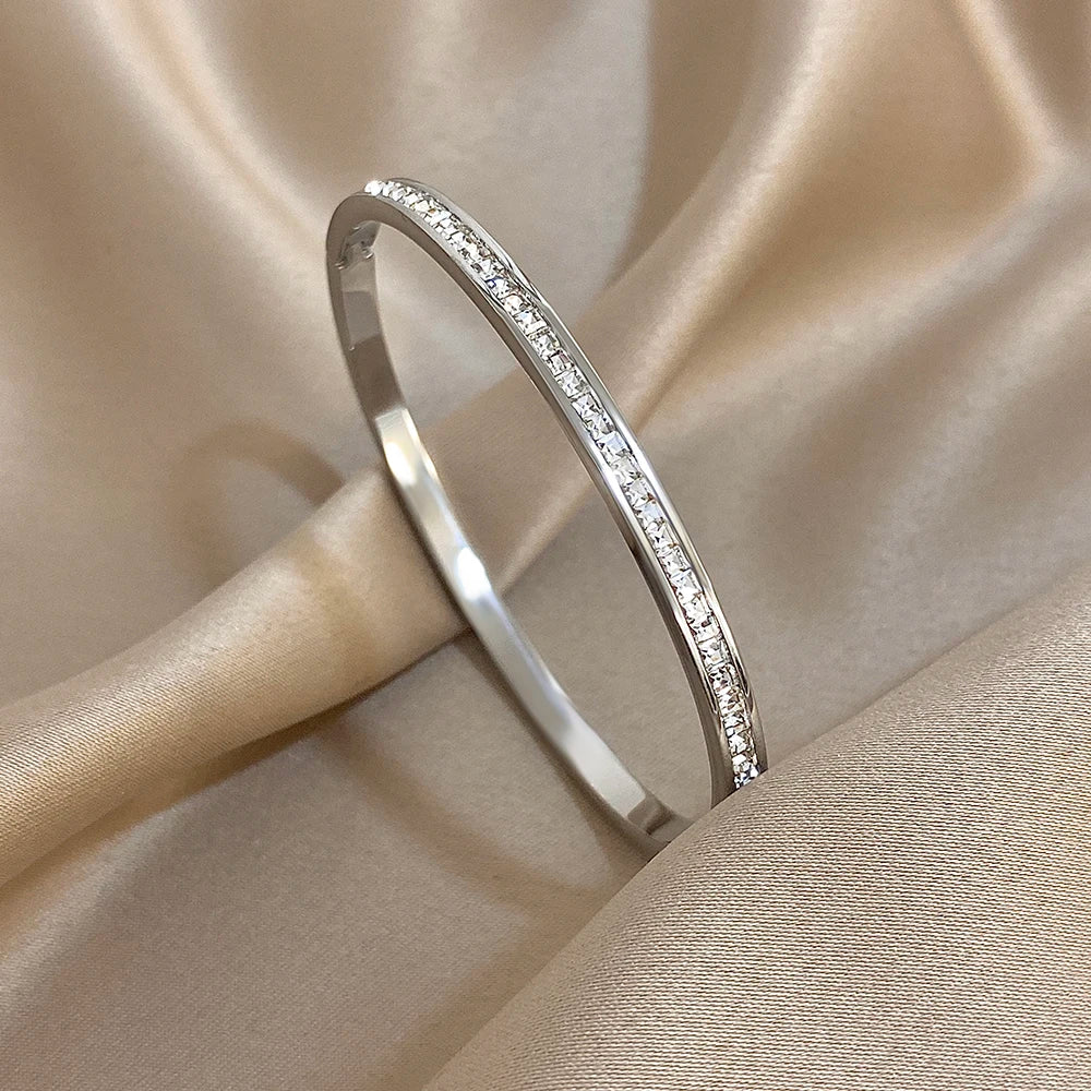 Bracelet jonc brillant à strass en acier inoxydable – Femme