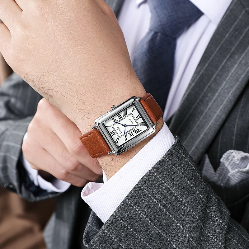 Montre Homme Quartz – Bracelet Cuir & Chiffres Romains
