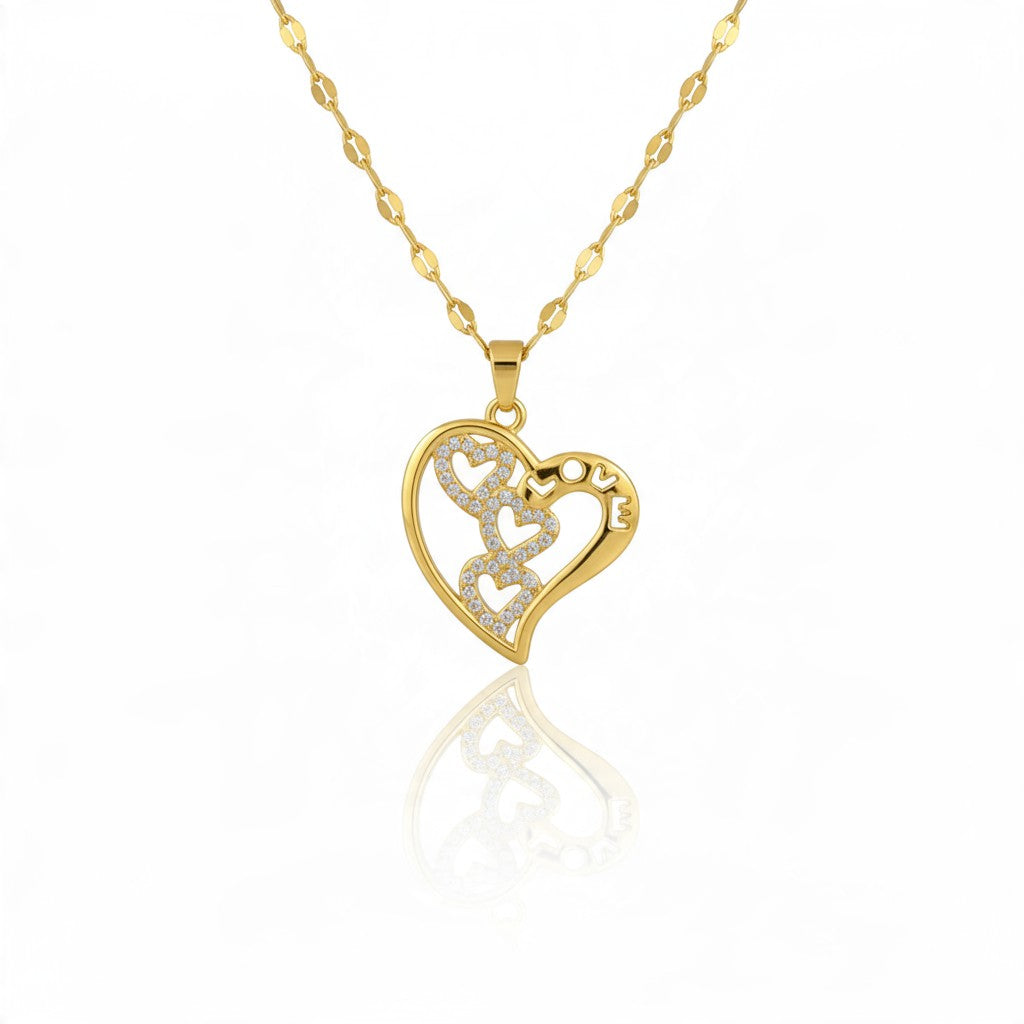Collier Pendentif Cœur – Acier Inoxydable & Zircon Doré
