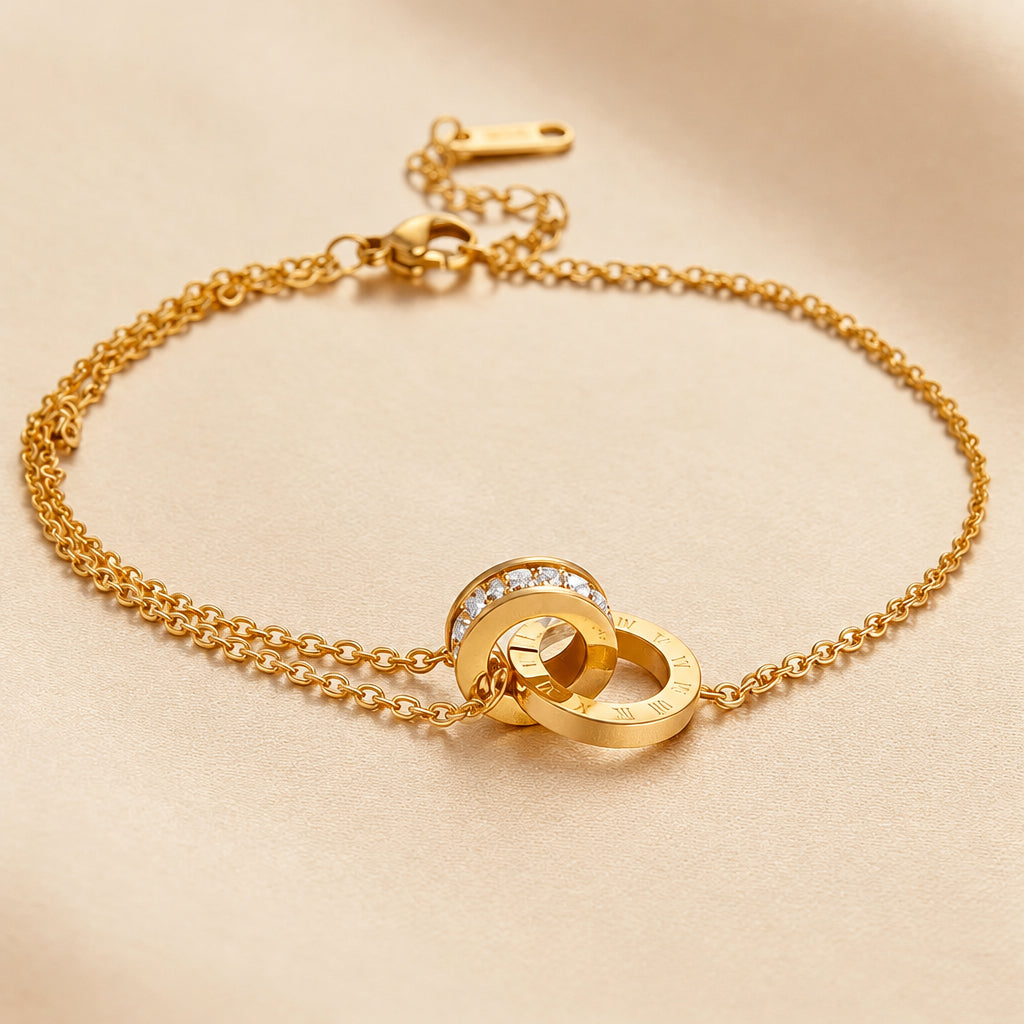 Bracelet chiffres romains et zircons en acier inoxydable