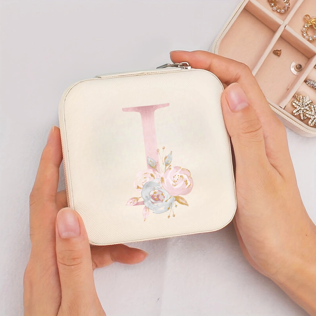 Boîte à bijoux de voyage beige avec initiale - Sereine