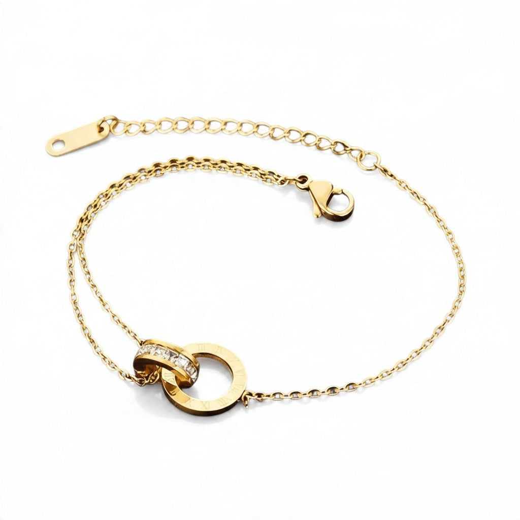 Bracelet chiffres romains et zircons en acier inoxydable