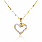 Collier Pendentif Cœur – Acier Inoxydable & Zircon Doré