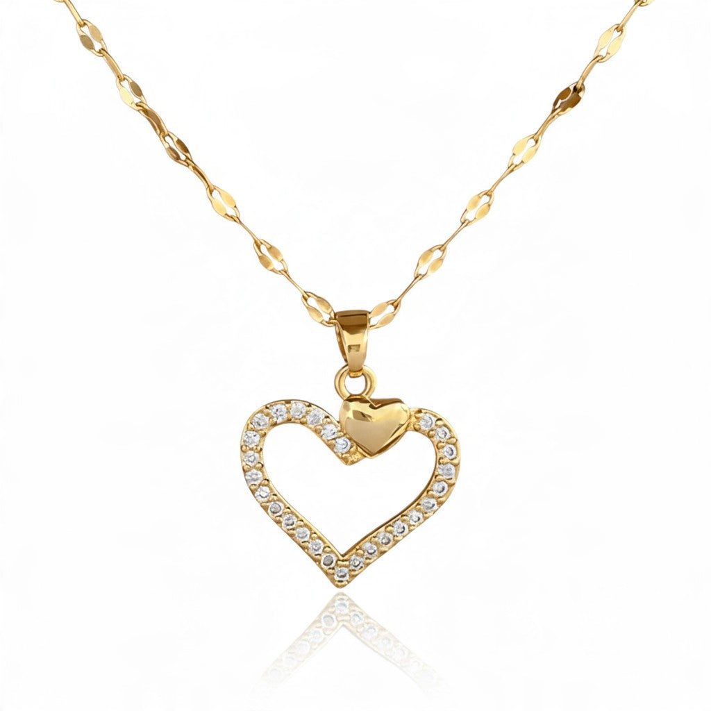 Collier Pendentif Cœur – Acier Inoxydable & Zircon Doré