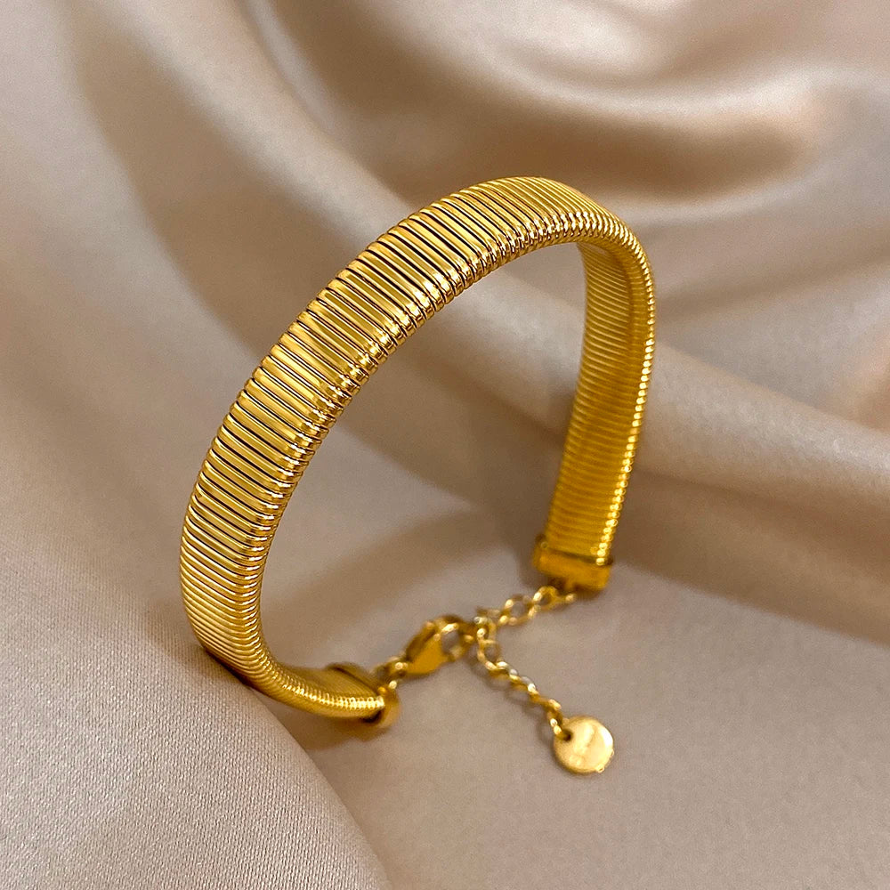 Adjustable Elastic Bracelet Jewelry Gifts Simple Fashion Gold Plated Stainless Steel Bangle Bracelets for Women Men