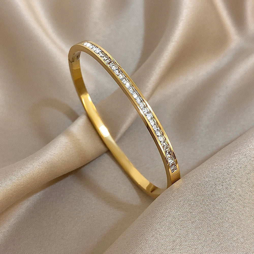 Bracelet jonc brillant à strass en acier inoxydable – Femme
