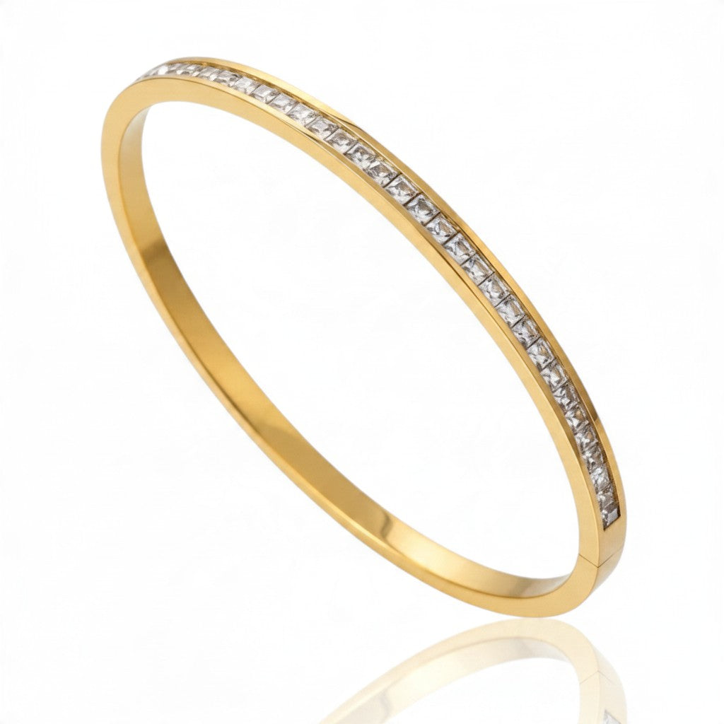 Bracelet jonc brillant à strass en acier inoxydable – Femme