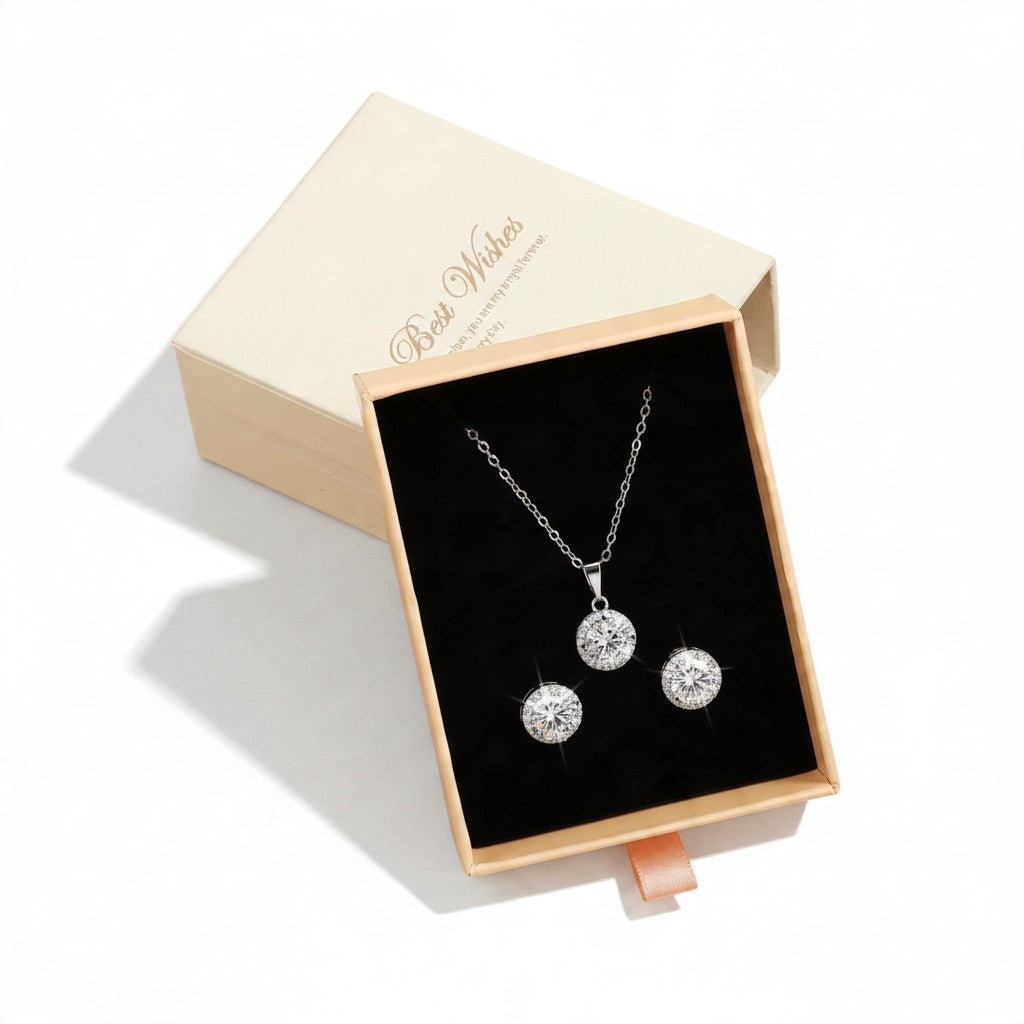 Parure ZAKOL goutte en zircone : collier et boucles d’oreilles