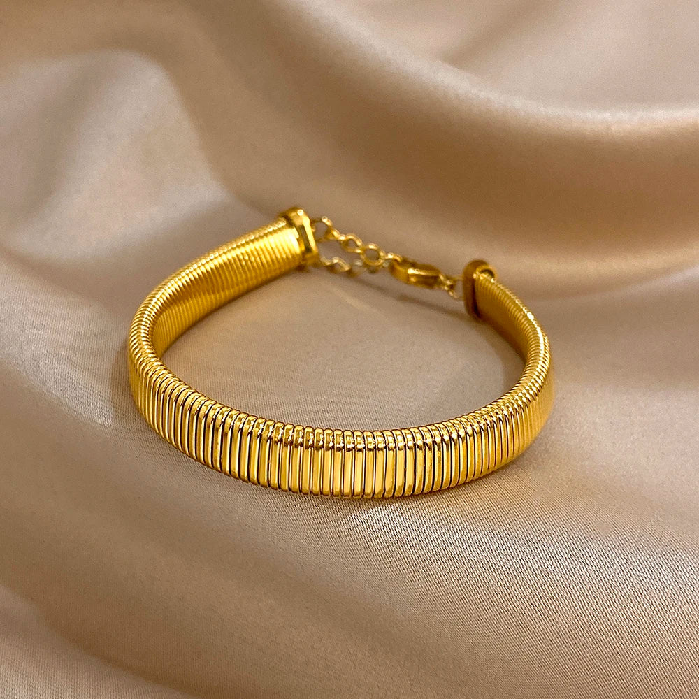 Adjustable Elastic Bracelet Jewelry Gifts Simple Fashion Gold Plated Stainless Steel Bangle Bracelets for Women Men