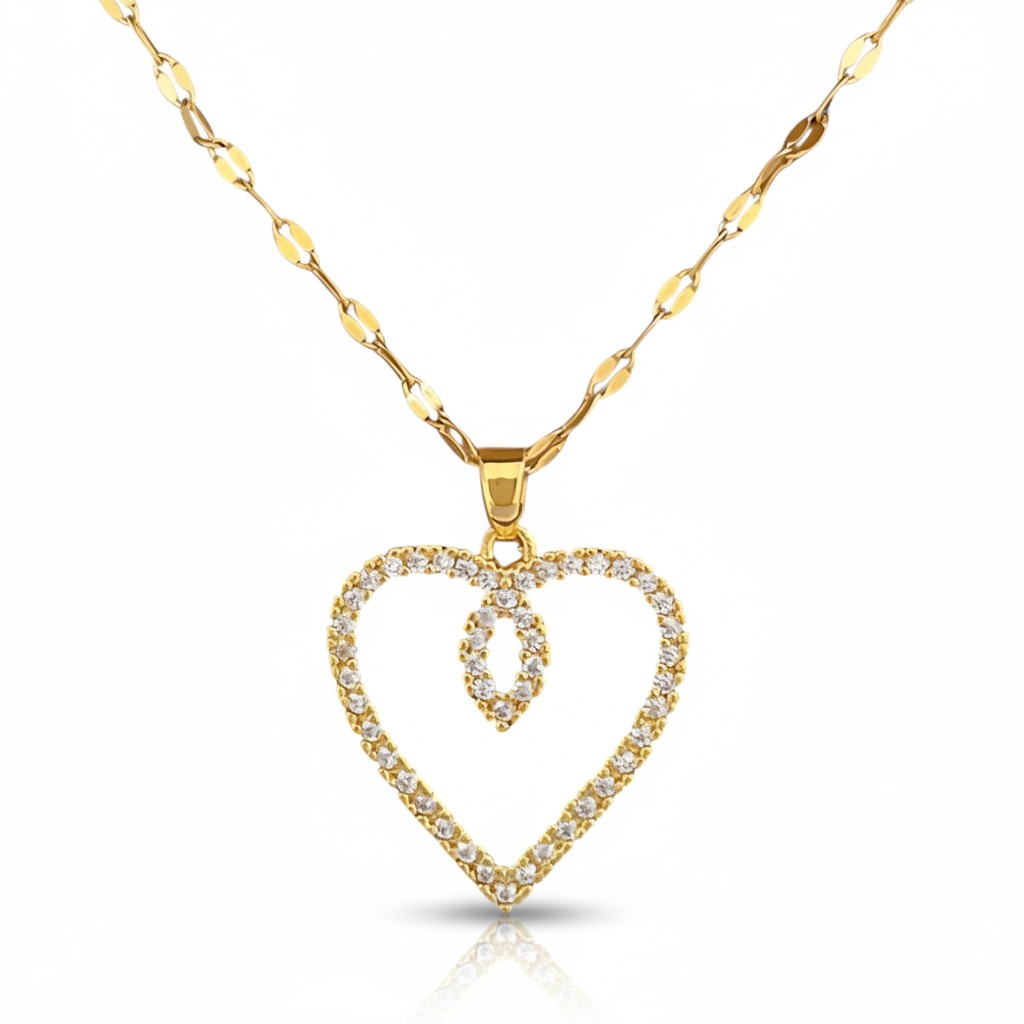 Collier Pendentif Cœur – Acier Inoxydable & Zircon Doré