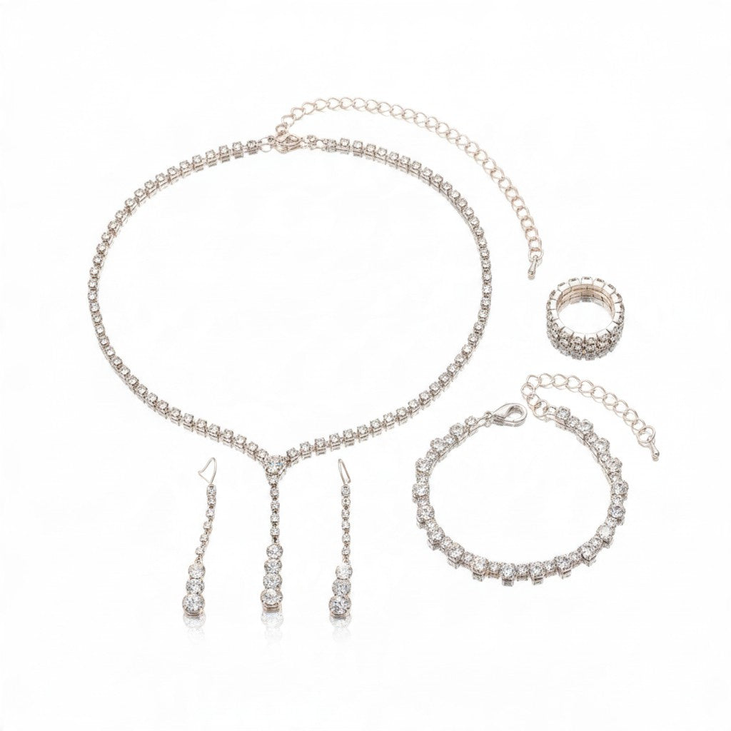 Parure 4 Pièces Minimaliste – Collier, Boucles, Bracelet & Bague | Femme