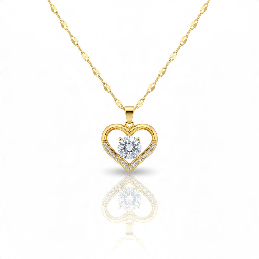 Collier Pendentif Cœur – Acier Inoxydable & Zircon Doré