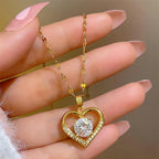 Collier Pendentif Cœur – Acier Inoxydable & Zircon Doré