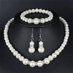 Parure Bijoux Perles 3 Pièces – Collier, Boucles d’Oreilles & Bracelet | Femme