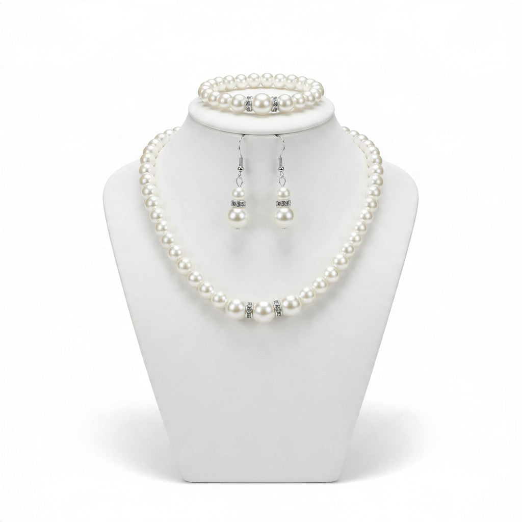 Parure Bijoux Perles 3 Pièces – Collier, Boucles d’Oreilles & Bracelet | Femme