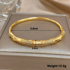 Unique Bamboo Inlaid Rhinestone Bangle Bracelets for Women Fashion Gold Plated Copper Cuff Bangle Bracelet Jewelry Gifts