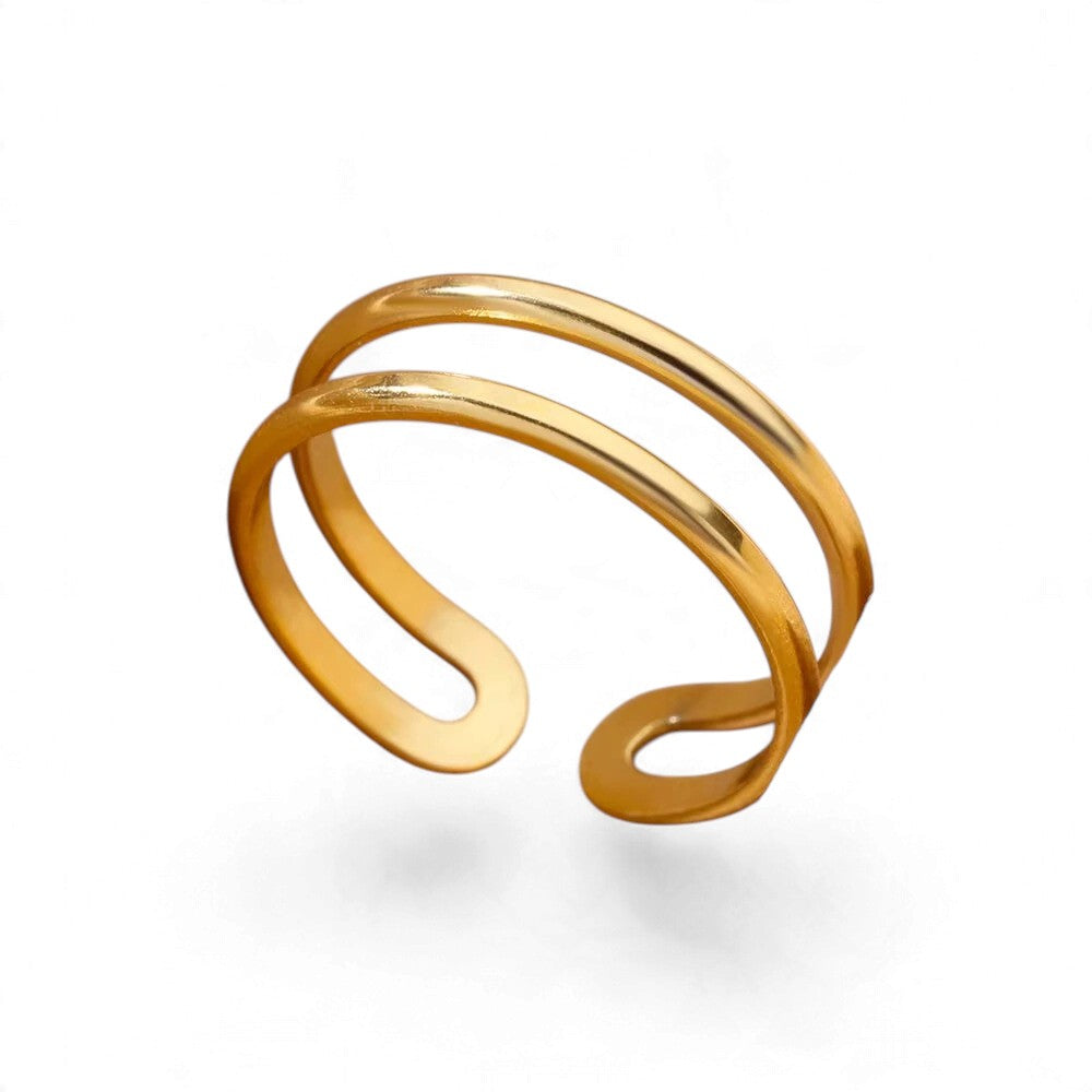 Bague Géométrique Dorée – Acier Inoxydable Ajustable