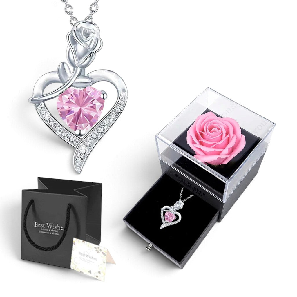 Collier Pendentif Cœur en Zircon – Coffret Cadeau Rose Inclus | Femme